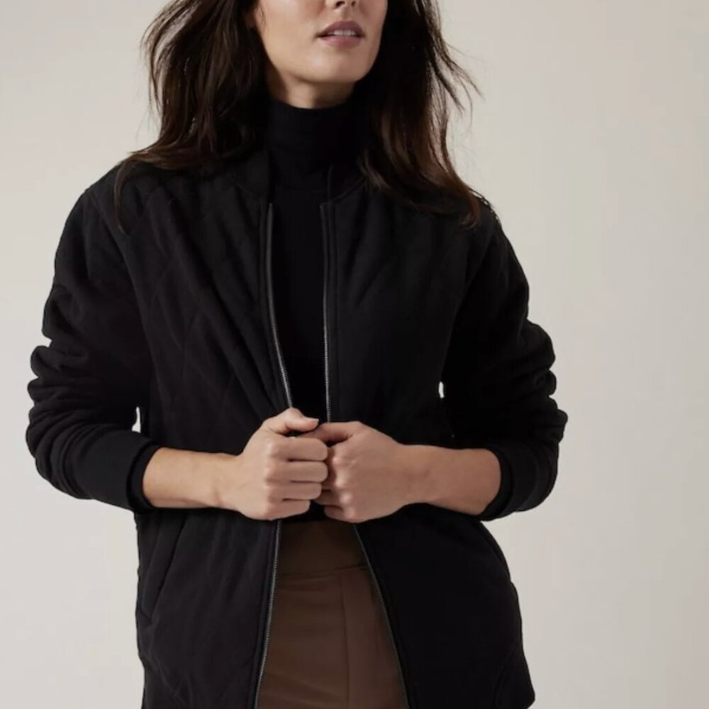 Athleta Retroplush Quilted Women's Bomber Jacket  - Black Size S NWT